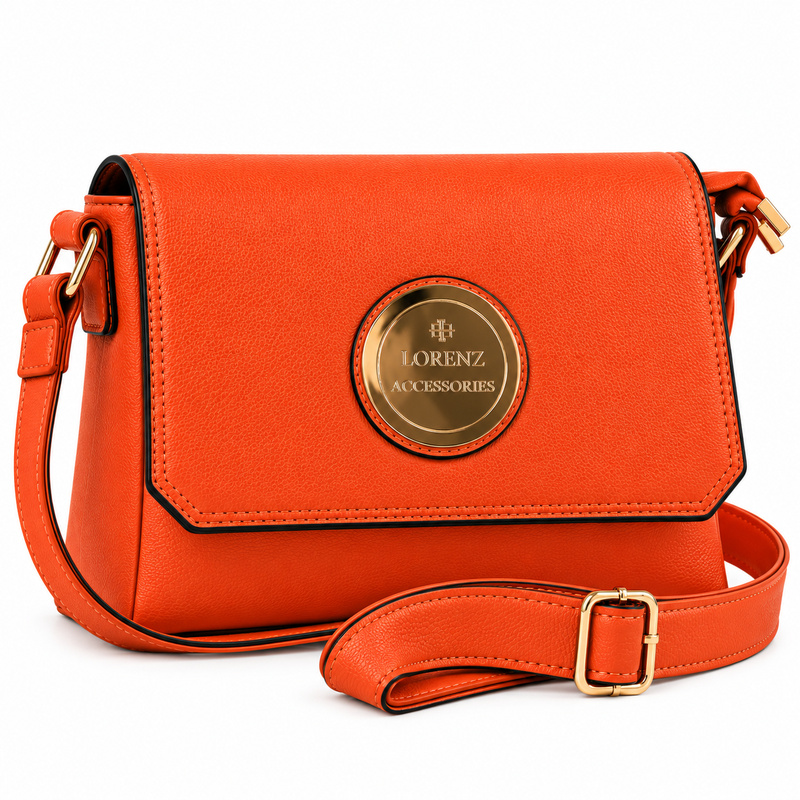 5803 Paprika Faux Leather Flapover Bag, Inner & Back Zip-O093New